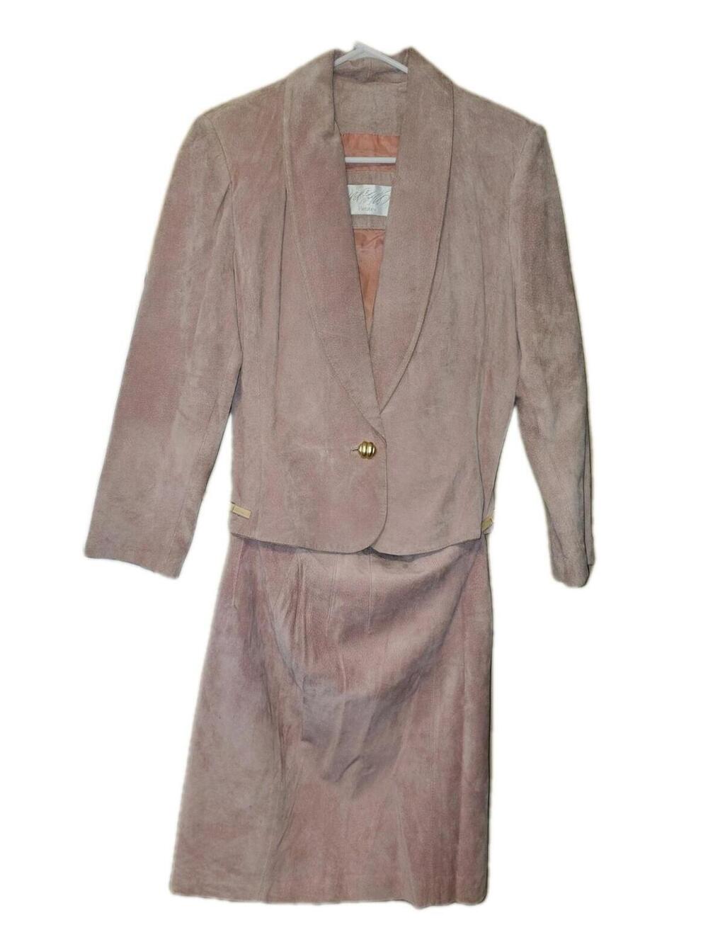 Lord Taylor Petites Pink Suede Skirt & Blazer Jacket Size 8 1980s Lined Vtg